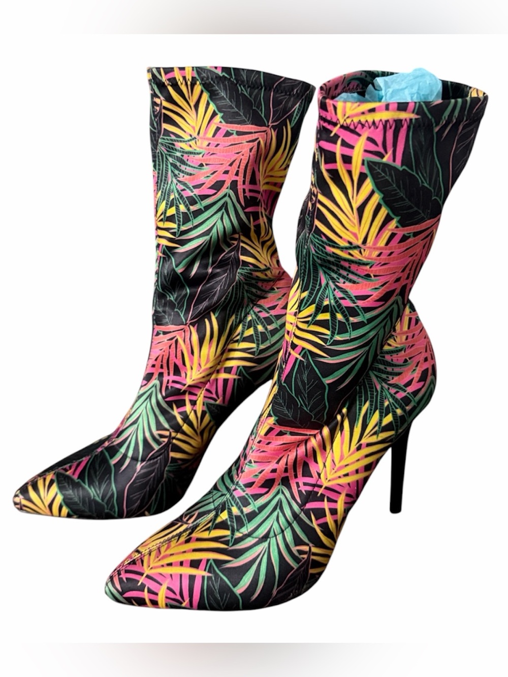 Tropical Print Pointed-Toe Stiletto Boots - Multicolor, 10, fits 9.5/10 - Picture 2 of 11